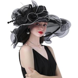 ORIDOOR Women Hats Headband Hairpin Organza Fascinator Church Hat Floral Tea Party Wedding Hat