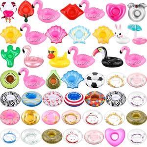 Patelai 48 Pcs Inflatable Drink Holders Drink Pool Floats Bulk Inflatable Floating Cup Holders Flamingo Coasters for Swimming Pool Summer Party Supplies Beverage Accessories