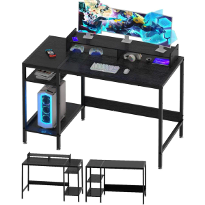 Computer Desk - 47” Gaming Desk, Home Office Desk with Storage, Small Table with Monitor Stand, Storage Space-Savor, Modern Table, Black