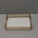 Wican Marble Guest Towel Holder Tray for Bathroom, Napkins Holder for Powder Room Dining Table Wooden Basket for Disposable Paper Hand Towels Gold and Marble White (9.06 x 5.51 x 2.56 inches)