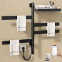 Smart Rotating Heated Towel Rack, 4-Bar, Matte Black | Wall-Mounted Electric Towel Warmer, Swivel Shelf, Wi-Fi App Control, 24H Timer, Stainless Steel