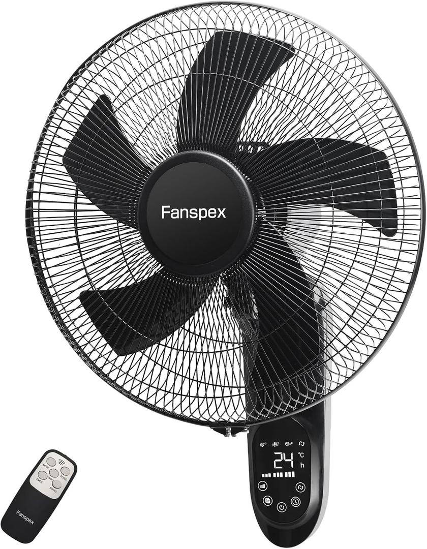 Fanspex 16" Wall Mounted Fan with Auto-oscillation, Timer, Adjust Wind Tilt for Home Garage Workshop Greenhouse Cooling & Air Circulation