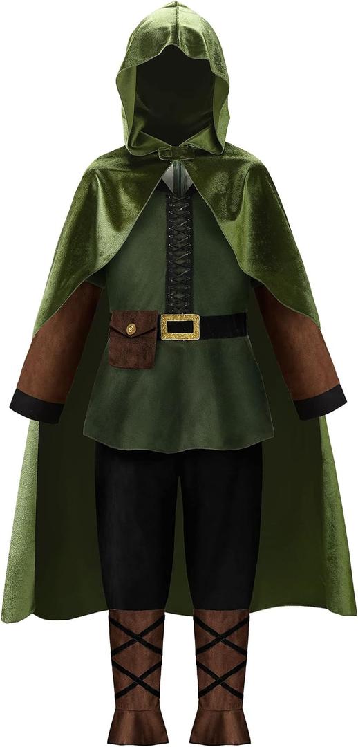 ReliBeauty Kids Archer Costume Boys Girls Hunter Costume with Cape, Green (4-5/120)