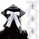 EBOOT 4 Pcs 2026 Graduation Bow Photo Charm Graduation Cap Bow Memorial Charm with Tassels Class of 2026 DIY Graduate Cap Topper Keepsake White Bows Photo Charms for Graduate Caps Decorations