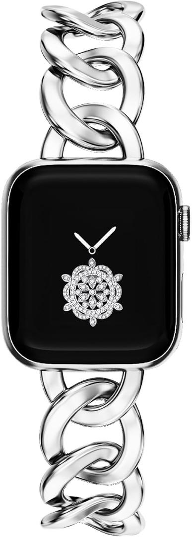 Kolgios 38/40/41/42/44/45/46mm Cool Chain Women Smartwatch Bands Compatible for Apple Watch Bands Series 11/ SE3/10/9/8/7/6/5/4 Stylish Replacement Bracelet for Iwatch S11/10/9 Gift To Her (sliver)