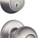 Single Cylinder Deadbolt and Keyed Entry Corona Knob in Satin Stainless Steel