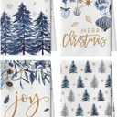 Artoid Mode Blue Xmas Tree Pinecone Christmas Bar Kitchen Towels, 12x24 Inch Quick Dry Microfiber Cloth Dish Towels for Kitchen Drying Set of 4