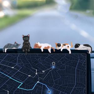5pcs Cat Car Interior Accessories Dashboard Decorations,Cute Cat Car Accessories,PVC Cats Figurine for Cars Home Garden Decor,Rearview Mirror Ornament