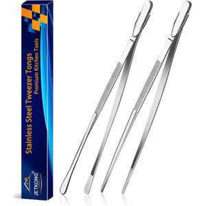 JETKONG 2 Pcs 12-Inch Kitchen Tweezers Fine Tweezer Tongs, Extra-Long Stainless Steel Cooking Tweezers (Silver) (12+12 Inch)