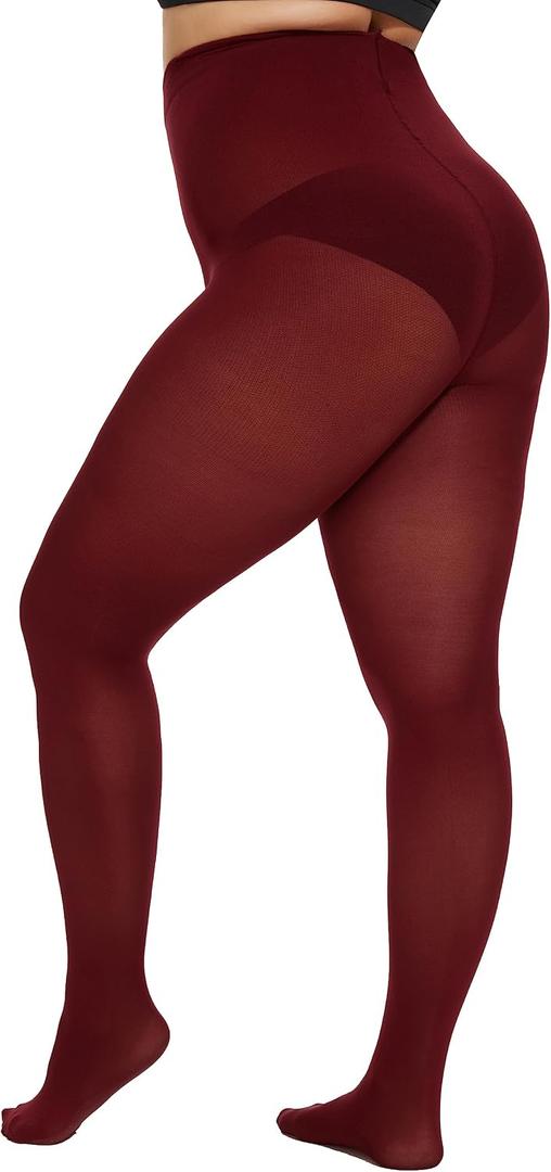 CozyWow Plus Size Tights for Women 80D Soft Solid Color Semi Opaque Pantyhose High Waist 1X 2X 3X 4X (Black, XXXL)