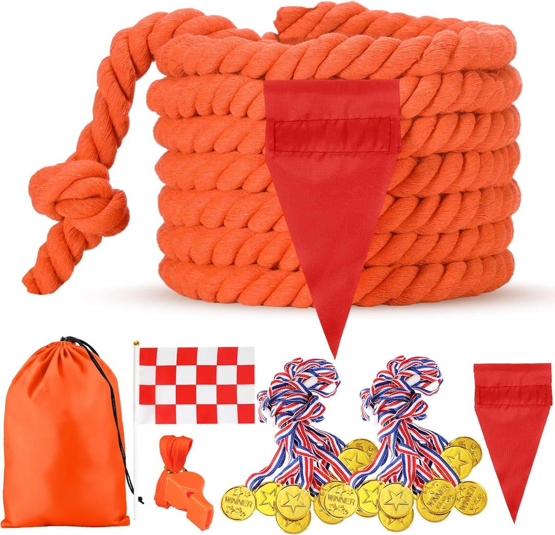 Syhood Tug of War Rope Sets Field Day Family Party Games for Adults Outdoor Carnival Birthday Party Camping Picnic Yard Backyard Lawn Team Building Summer Activities (Orange, 20')