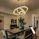 Modern Crystal Chandelier Dimmable LED Ceiling Light Fixture 3 Ring Adjustable Stainless Steel Chandeliers for Dining Room Living Room Bedroom Gold, 3-Ring 24"