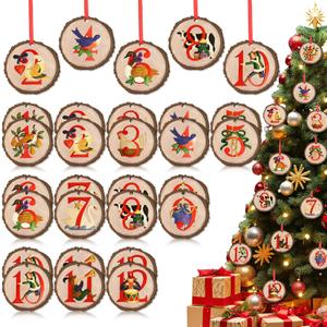 Weysat 12 Day of Christmas Ornaments Set of 24 Wooden Twelve Days of Christmas Ornaments Wood Xmas Vintage Hanging Decor for Party Holiday