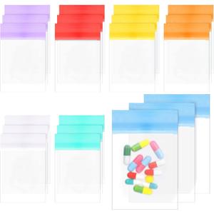 Pill Pouch Bags Pack of 21 4" x 3" Zipper Pill and Vitamin Organizer Pouches with Slide Lock for Travel Medicine Reusable Storage Pouches Bags Clear, 7 Colors for Week