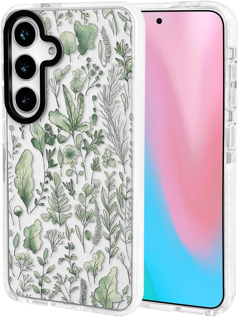 ChiCsFleur for Samsung Galaxy S23 Plus Case, TPU Phone case with Camera Protection for Women Girls Teens - Green Watercolor Botanical Leaf Herb Natural Garden Floral Clear Gift Aesthetic Unique (Verdelle)