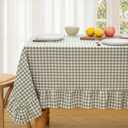 KKJIAF Sage Green Gingham Tablecloth 60 x 84 Inch, Cotton Plaid Tablecloth with Ruffle Edge Design, Linen Feel Classic Farmhouse Checkered Table Cover for Kitchen Parties Living Room Decoration