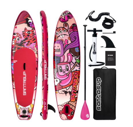Santasup Blow Up Paddle Board Pink Inflatable Paddle Board For Adults, 10ft Yoga Stand Up Paddle Board, Sup Board With Accessories, Non-Slip Deck, Travel Backpack Wide Stance
