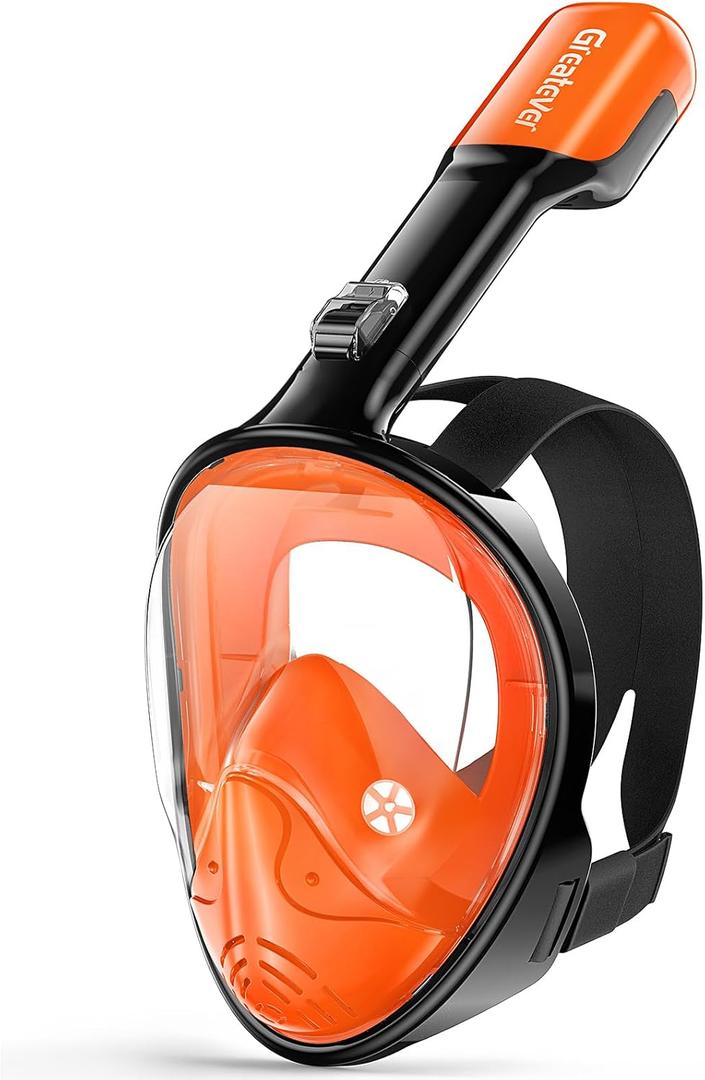 Greatever Full Face Snorkel Mask, Snorkeling Gear for Adults with Latest Dry Top Breathing System and Detachable Camera Mount, Foldable Snorkel Mask Adult, Snorkels Anti-Fog & Anti-Leak (Large-X-Large, Orange)