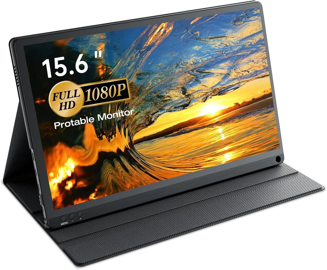 15.6inch Portable Monitor FHD1080P IPS LCD Gaming Monitor HDR Mode Built-in Dual Speakers USB-C/HDMI Mobile Scree, Ultra-Thin External Display for Laptop/PC/MAC/Smartphones