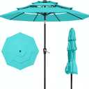 Patio Kingdom 10FT Patio Umbrella 3 Tiers Outdoor Market Umbrella w/Push Button Tilt, Crank, UV and Waterproof Table Umbrella for Garden, Pool, Backyard, Deck, Lawn, Aqua Blue