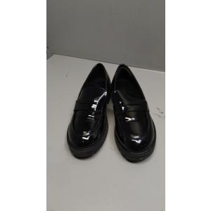 Women's Chunky Platform Loafers with Chain or Buckle Patent Leather Black Penny Loafers Fashion Office Shoes School Dress Shoes Comfort Slip-on -Size 5