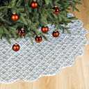 Christmas Tree Skirt Cotton Floral Block Tree Skirt in Nature Color for Home Xmas Party Seasonal Holiday Decoration Indoor Outdoor(60 Inch,Blue)