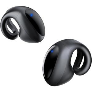 Open Ear Earbuds Lightweight Comfort Clip Wireless Earbuds Sweat Resistant Bluetooth Headphones Sport Headphones for Workouts and Running with Dual Digital Display 44H Playtime IPX7 Waterproof (Dark Black)