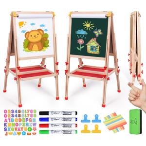Joyooss Art Easel for Kids Easel, Foldable Toddler Easel for Painting Double Sided Whiteboard & Chalkboard, Standing Drawing Board with Paper Roll Children Easel for Kids Ages 2-4 4-8 8-12