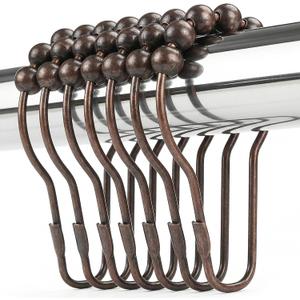 Shower Curtain Hooks Rings, Rustproof Metal Shower Curtain Rings for Bathroom Shower Rods Curtains - Set of 12, Bronze