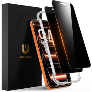 UNBREAKcable Privacy Screen Protector for iPhone 17 Pro Max, Full Coverage Shatterproof Tempered Glass[True 28Anti Spy][9H Hardness][Easy Installation Frame]2-Pack Private Screen for iPhone 17 ProMax
