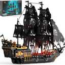 JMBricklayer Pirate Ship Building Toys with Lights, Pearl Pirate Ship Model Boat Kit 40002, Black Ship Toy Building Sets for Adult Teens 14+, Home Office Decor Valentines Gifts(1713 PCS) New Upgrade