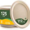 100% Compostable Oval Paper Plates 12 Inch, 125-Pack Large Heavy Duty Paper Plates Bulk,Biodegradable Bagasse,Eco-Friendly Disposable Dinner Plate for BBQ,Picnic,Party (BPI Certified,Microwaveable) (Natural)