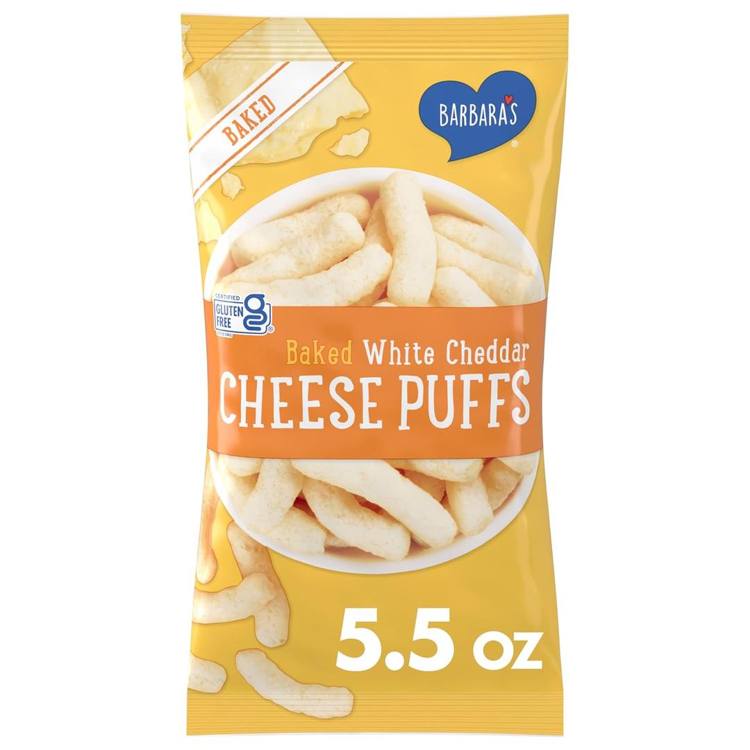 Barbara's Baked White Cheddar Cheese Puffs, White Cheddar Puffs Kids Snack, Gluten Free Snack, 5.5 OZ Bag (JUNE 18, 2026)