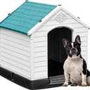 YITAHOME 28.5'' Plastic Dog House Outdoor Indoor Doghouse Puppy Shelter Water Resistant Easy Assembly Sturdy Dog Kennel with Air Vents and Elevated Floor (28.5''L*26''W*28''H, Blue)