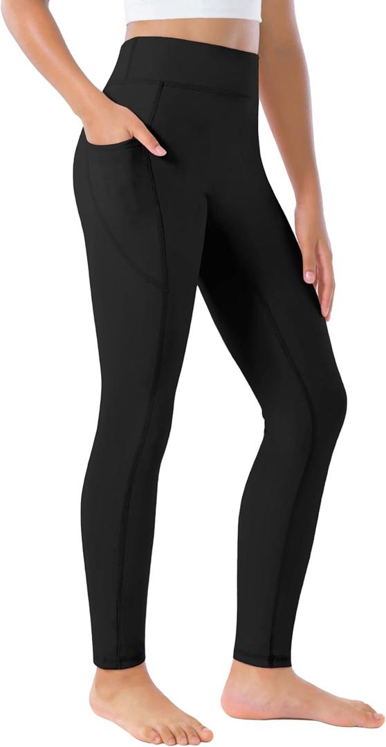 Girls Leggings with Pockets Athletic High Waisted Kids Workout Active Dance Running Yoga Pants (11-12 Years, Black)
