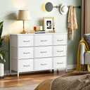 VASICAR 43.3'' Wide TV Stand with 9 Drawers White Dressers for Kids Bedroom, 11.8"D x 43.3"W x 29.9"H