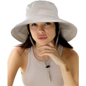 Sun Hats for Women Gardening Hat Wide Brim Ponytail Beach Sun Protection Breathable Cotton Summer Hat with Fold-Up Brim Size M
