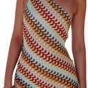 GORGLITTER Women's Asymmetrical One Shoulder Dress Summer Striped Sleeveless Birthday Night Bodycon Mini Sundresses Blue Small