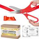 Crutello Giant Ribbon Cutting Ceremony Kit 20"Giant Scissor Set with Sharp, Red Handled Durable XL Scissors, and 30 Feet of Oversized 4"Wide Red Ribbon