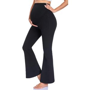 VIERROSS Cotton Maternity Flare Leggings Pregnancy Friendly Clothes Over the Belly Flared Pants for Yoga Casual Work Black M