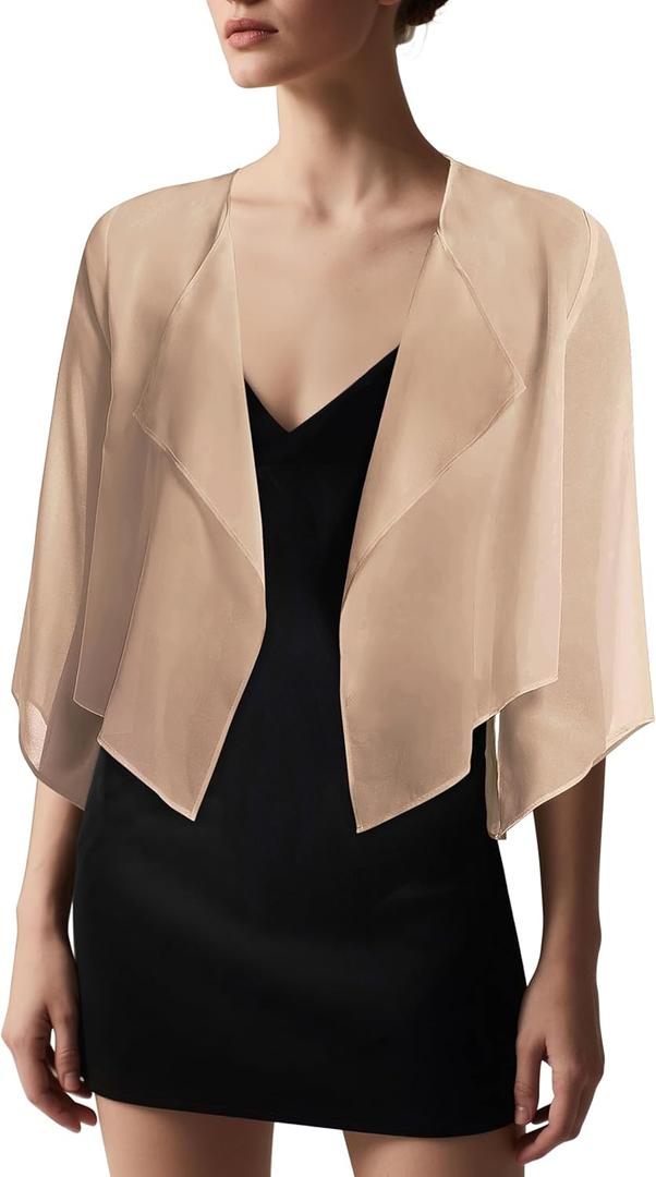 Urban CoCo Women's Chiffon Shrug Cardigan Open Front 3/4 Sleeve Drape Irregular Hem Bolero Summer Cover Up (Large, Khaki)