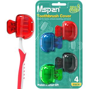 Mspan Toothbrush Head Cover Cap: Toothbrush Protector Brush Pod Case Protective Plastic Clip Bathroom Cool Stuff for Household Travel (Blue, Red, Green, Black)