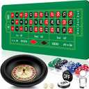 Roulette Wheel Game Set Include 16'' Black Roulette Wheel 35" x 16" Rubber Tabletop Layout Mat, 100 Chips Dealer Button Win Marker Casino Game Sets Gift Ideas(Green)