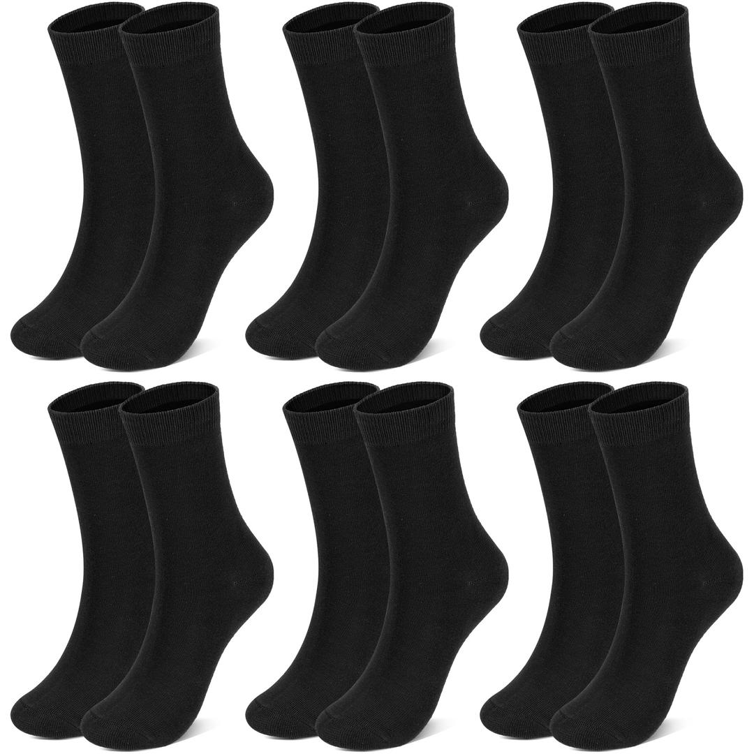 Airpal 6 Pairs Kids Classic Crew Socks Boys Girls Cotton Basic School Uniform Sports Socks (US, Age, 10 Years, 12 Years, Black) (Black)