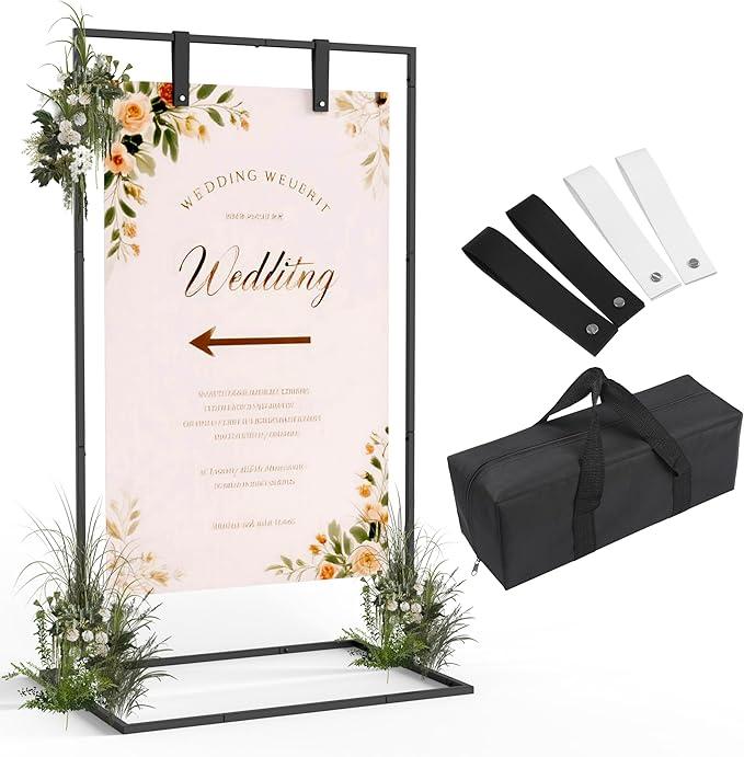 Daiumulti Wedding Sign Stand, Black Wedding Welcome Sign, Wedding Sign Holder with Storage Bag and Leather Sign Hanging Straps, Easel Stand for Sign, Welcome Sign for Party