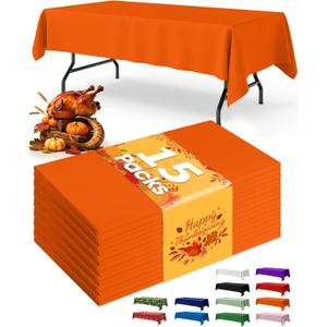 Niuara Orange Plastic Table Cloth Rectangle Table 15 Pack, 54''108'' Tablecloth for 6ft Tables, Table Cloth for Disposable Use, Table Cover for Holiday Party, Gathering