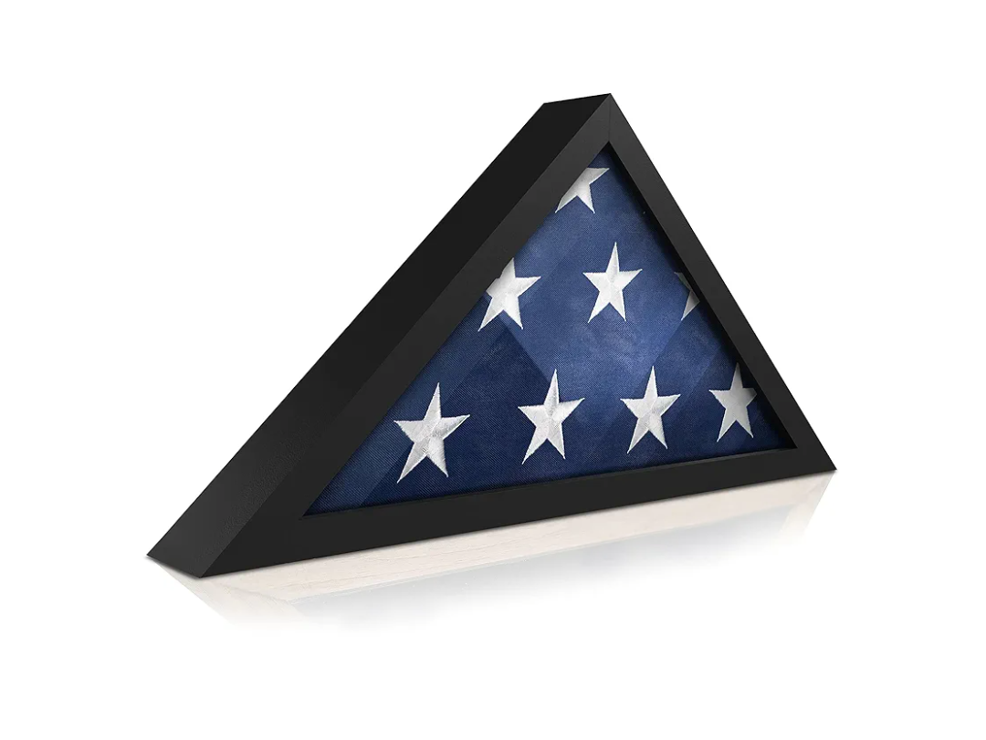 HBCY Creations Flag Display Case for 5' x 9.5' American Veteran Burial Flag Solid Wood Black Frame with Glass Front with Wall Mount or Standing Display, Flag Box Display Case for Burial Flag
