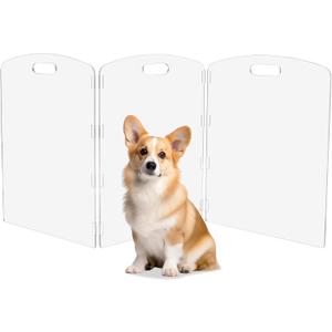 Modern Frame Clear Acrylic Freestanding Pet Gate - 24" High Folding 3-Panel Dog Barrier for Doorways, Stairs & Large Openings, Indoor Fence for Dogs, Puppies & Cats
