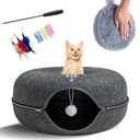 Premium Large Size 24 Inch Cat Tunnel Bed - With Upgraded Metal Zipper - Detachable Round Design - Washable - and Scratch Resistant - Includes 3 Toys and Removable Cushion