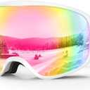 Ski Goggles Snowboard Goggles for Men Women Adults Youth,Over Glasses OTG/100% UV Protection/Anti-fog/Wide Vision (A06-white/Revo Pink(vlt 46%))